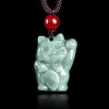 Jade Lucky Cat Pendant Necklace, Bean Green or Blue Water