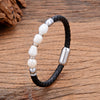 Handmade Irregular Pearl Leather Bracelet with Steel Buckle