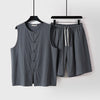 Men's Cotton Linen Vest and Shorts Set, Chinese Style Sleeveless Top