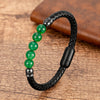 Stone Bead Leather Bracelet Unisex