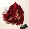 Embroidered Wool Shawl with Tassels, Winter Scarf Wrap