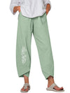 Women's Linen Harem Pants with Nature Prints, Loose Fit Capri Trousers
