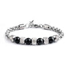 Stainless Steel Tiger Eye and Onyx Bead Bracelet