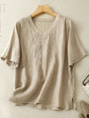 Women's Cotton Embroidered V-Neck T-Shirt