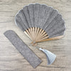 Embroidered Bamboo Hand Fan with Tassel and Case