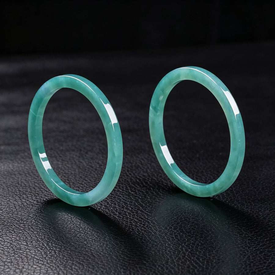 Natural Jade Bangle, Blue Water Ice糯 Handmade Bracelet