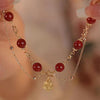 Handmade Red String Bracelet with Love Knot and Flower Charm