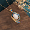 Enamel Phoenix Necklace with Faux Jade Stone, Vintage Gold-Tone Pendant