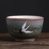 Ceramic Tea Cup with Auspicious Crane Design for Kung Fu Tea