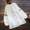 Embroidered Cotton Linen Long Sleeve Crew Neck Women's Shirt