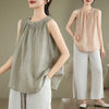 Women's Summer Wrinkles Simple Design Crew Neck Sleeveless Vest Waistcoat
