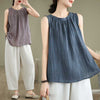 Women's Summer Wrinkles Simple Design Crew Neck Sleeveless Vest Waistcoat