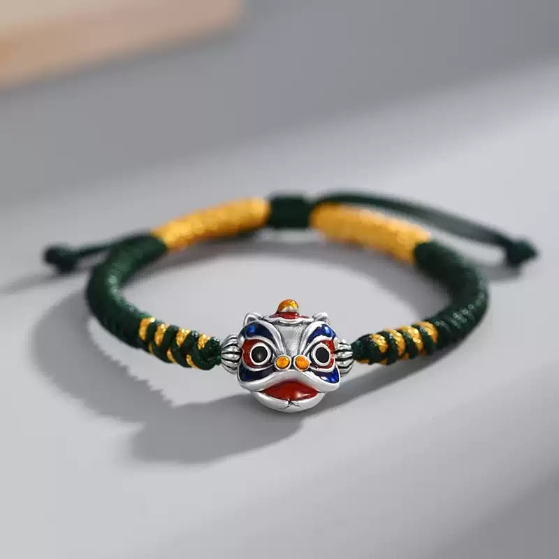 Enamel Lion Charm Braided Bracelet