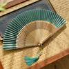 Chinese Style Bamboo Folding Fan with Silk Leaf and Tassel