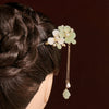 Floral Wood Hairpin with Tassel, Traditional Chinese Style