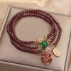 Multilayer Red Bead Bracelet with Flower Charm