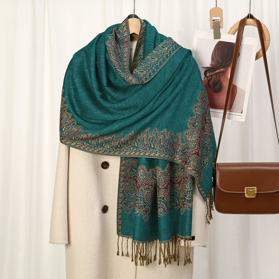 Jacquard Floral Print Tassel Scarf Wrap for Women