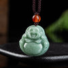 Laughing Buddha Jade Pendant, Natural Bean Green Stone