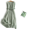 Pleated Midi Dress with Tie Waist and Soft Fabric