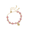 Strawberry Quartz Fu Charm Bracelet Adjustable Gold Tone