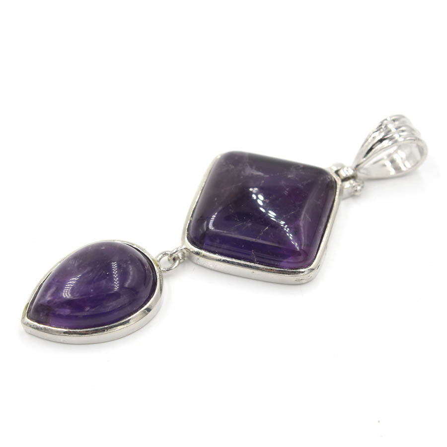 Geometric Double Stone Pendant Necklace with Polished Crystal