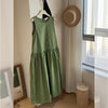 Green Striped Sleeveless Cotton Dress