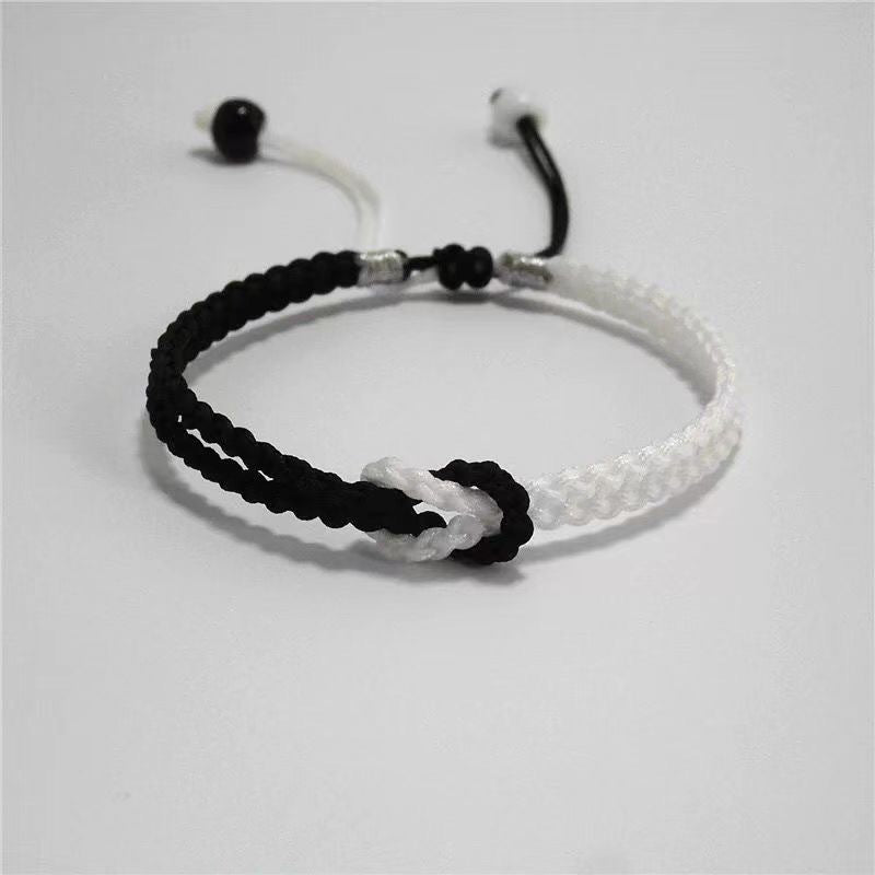 Handmade Black and White Braided Couple Bracelet