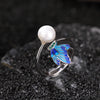 Sterling Silver Butterfly Pearl Necklace Ring Earrings Set