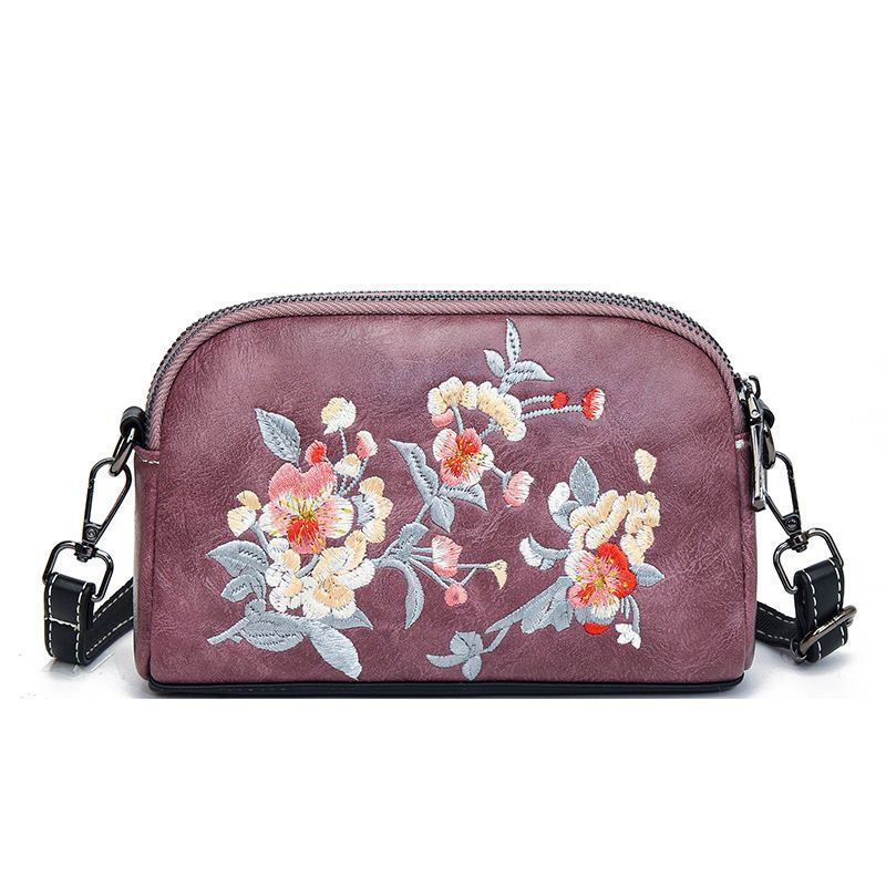 Floral Embroidered Mini Crossbody Bag, Soft Shoulder Purse