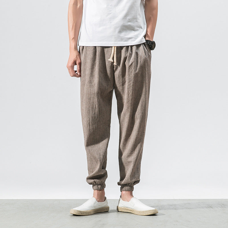 Men's Linen Blend Pants with Drawstring and Pockets