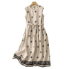 Women's Sleeveless Dress Linen Cotton Midi with Drawstring Waist