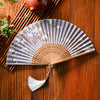 Chinese Style Bamboo Folding Fan with Silk Leaf and Tassel
