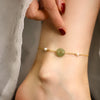 Hetian Jade Peace Buckle Anklet with Gold-Tone Chain