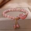 Strawberry Quartz Love Maple Leaf Charm Double Wrap Bracelet