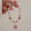 Natural Pearl Strawberry Quartz Cute Fox Love Charm Bracelet