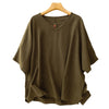 Women's Linen Blend Short Sleeve T-shirt, Loose Fit Round Neck Top