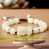White Jade Pixiu Bracelet with Cord and Beads