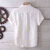 Men's Linen Short Sleeve Shirt Casual Solid Color Lapel Top