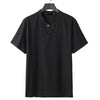 Men's Linen Blend Short Sleeve Shirt Loose Notched Neck Top
