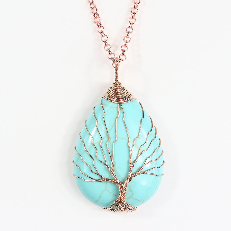 Tree of Life Crystal Necklace Pendant Copper Wire Wrapped