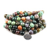108 Mala Beads Bracelet Natural Stone Lotus Charm