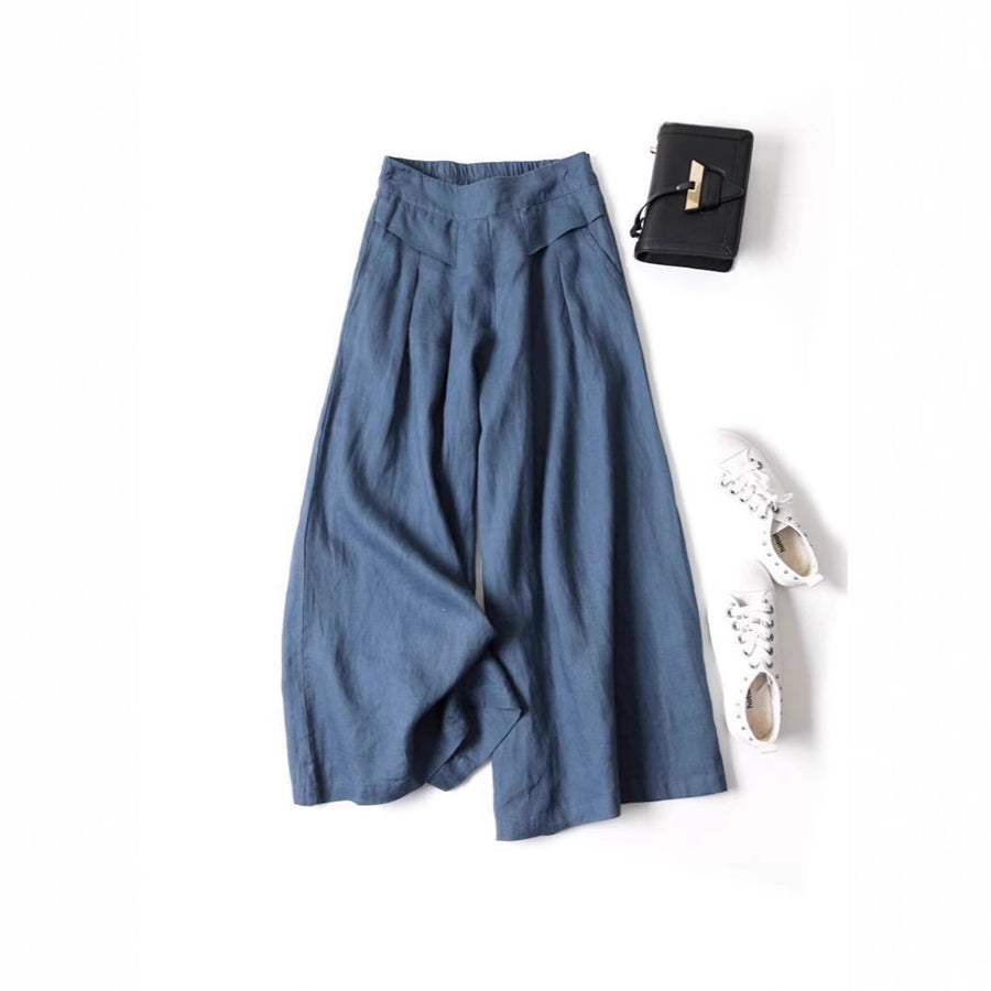 Women's Wide Leg Pants High Waist Cotton Linen Trousers
