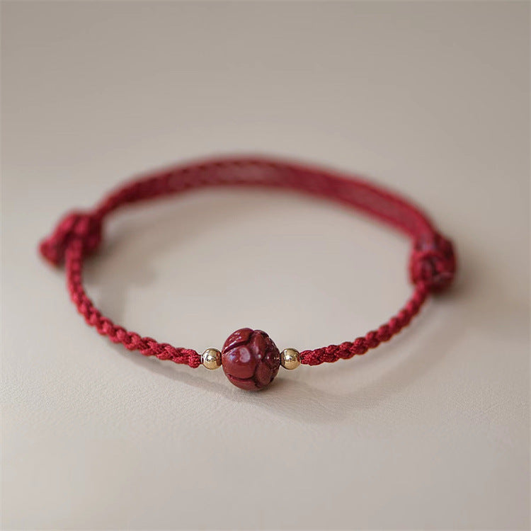 Cinnabar Jade Lotus Red String Weave Bracelet