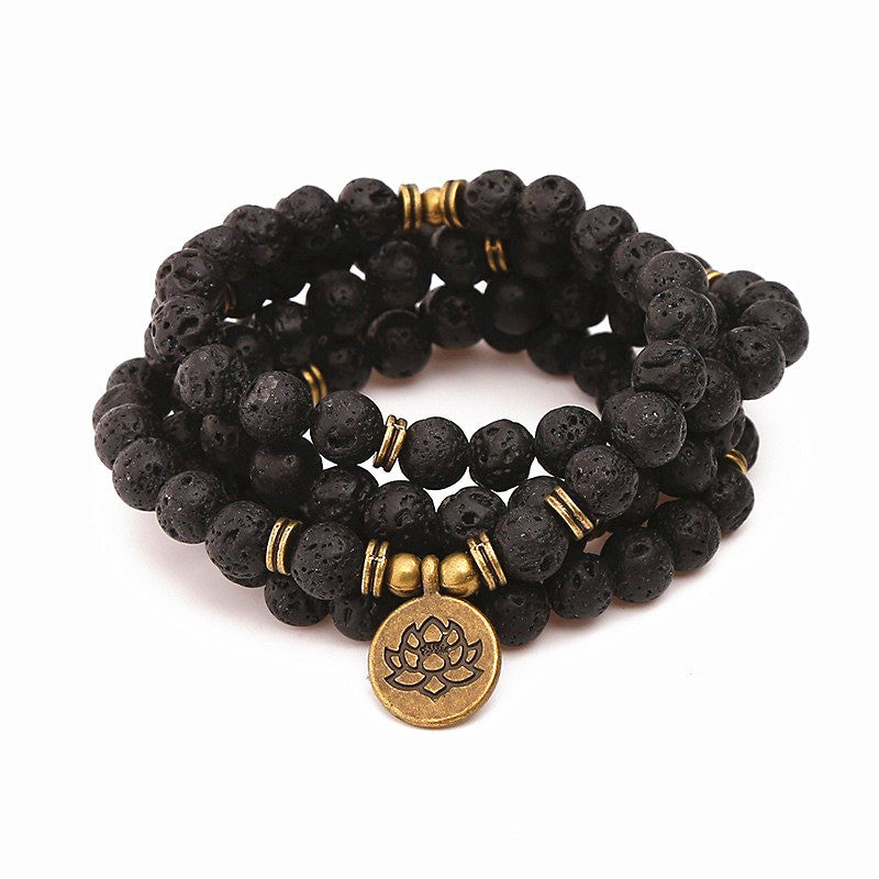 8mm Natural Stone Lotus Mala Bracelet