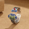 Antique finish copper ring with blue and green enamel lotus flower and ruyi charm