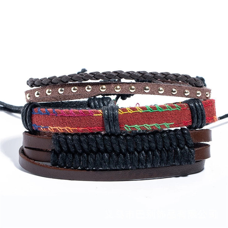 Handmade Leather Bracelet Set with Gift Message Card