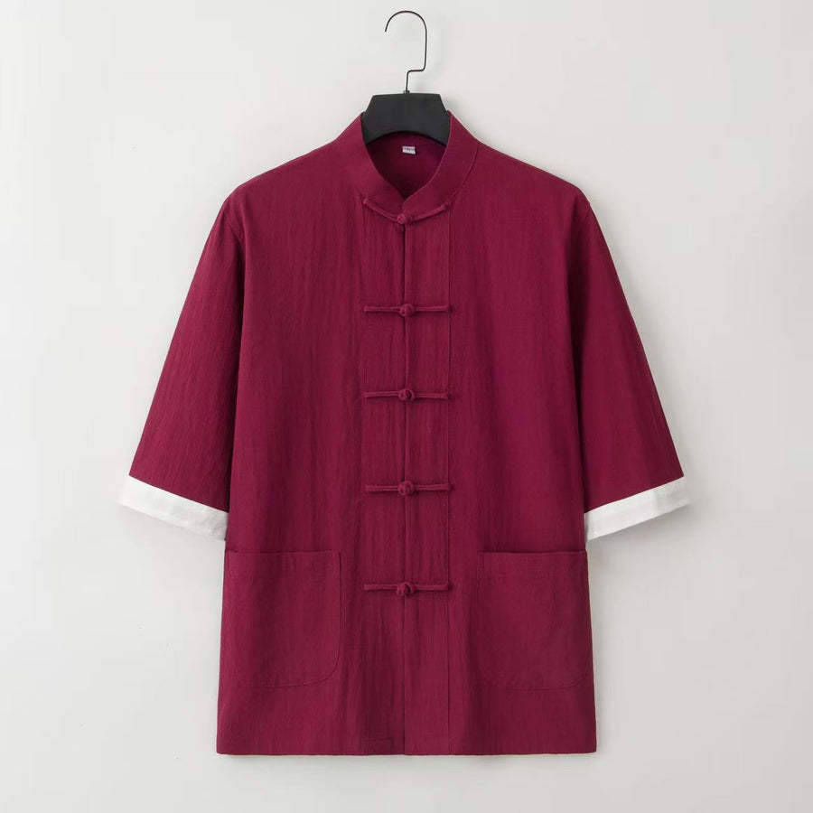 Men's Tang Suit Half Sleeve Shirt Cotton Linen Top