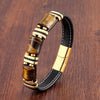 Tiger Eye Bamboo Stone Leather Bracelet Protection Power