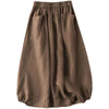 Brown solid color women's midi skirt with elastic waist and pockets