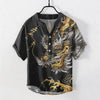 Men's Cotton Short Sleeve Henley Shirt with Chinese Art Prints
